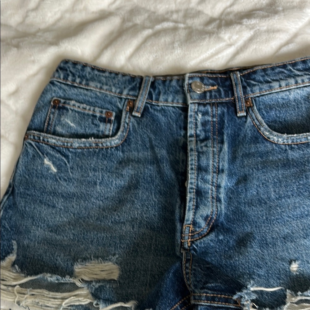 Zara Blue Distressed Denim Shorts